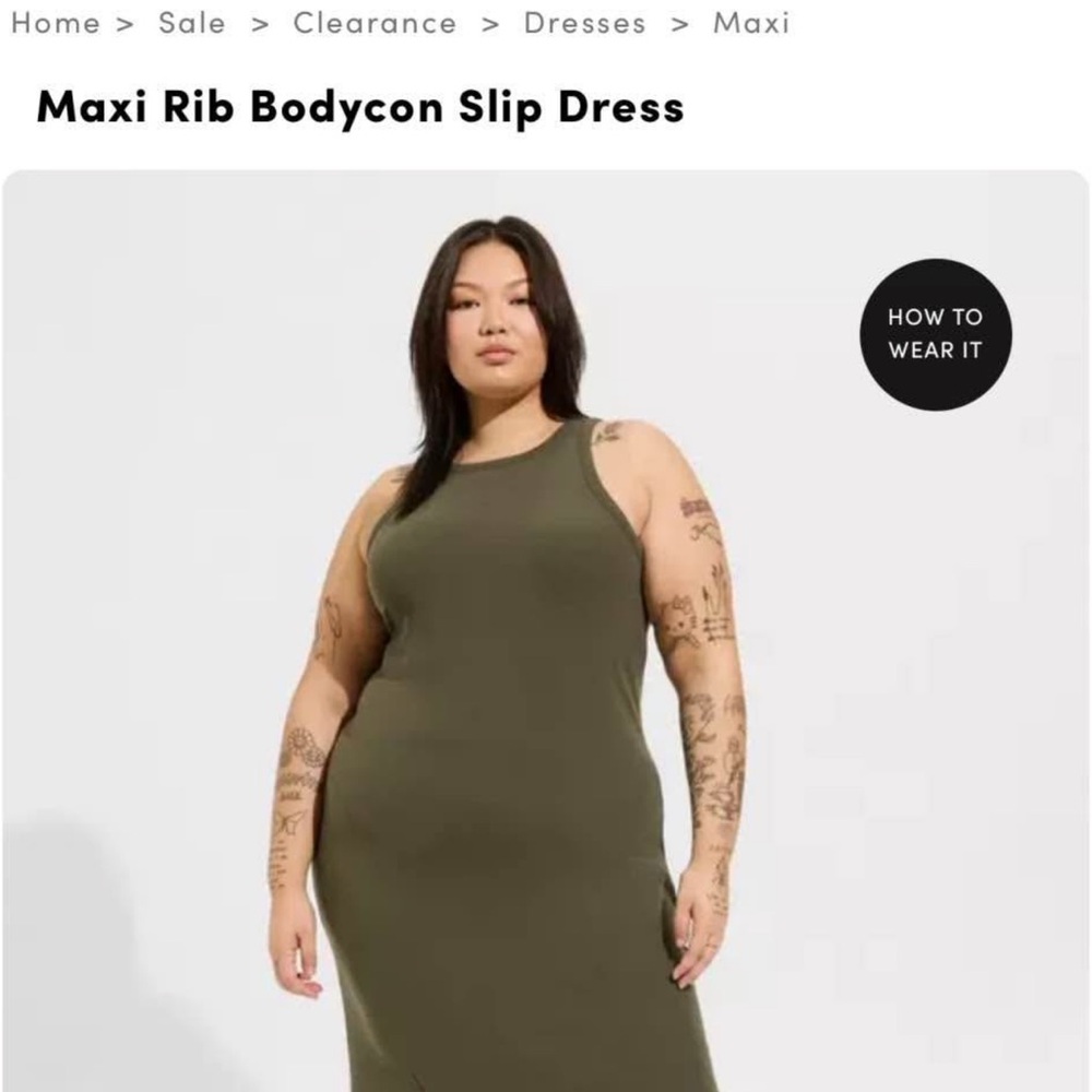 Torrid 1x Maxi Rib Bodycon Slip Dress in Olive